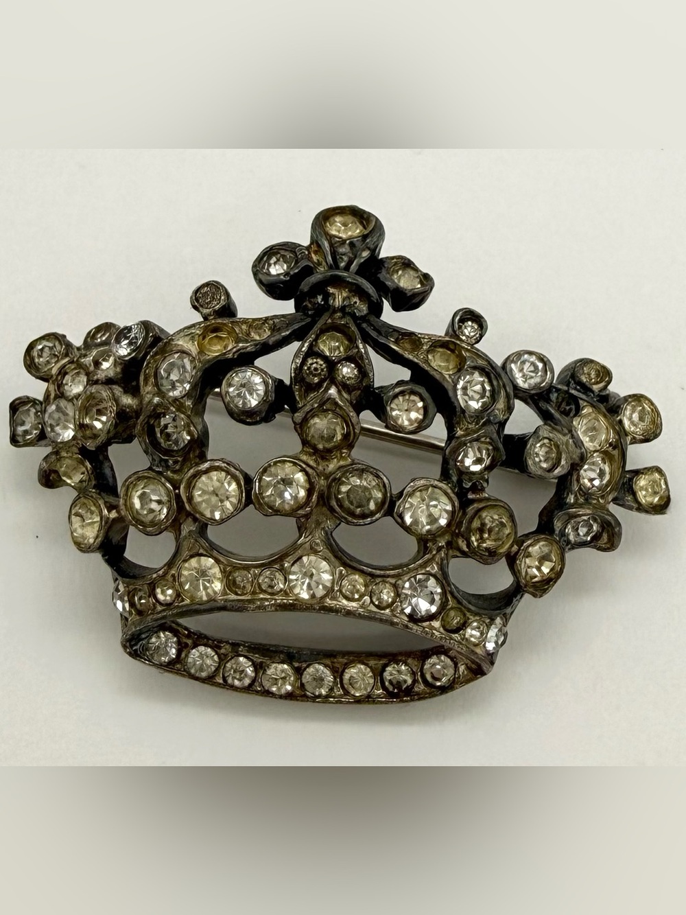 Vintage Sterling Silver 9.25 Trifari Crystal Rhinestone Crown Brooch Pin